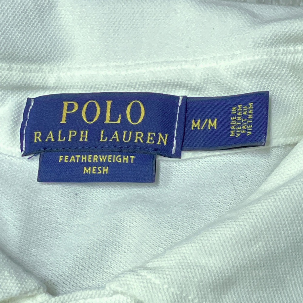 Polo Ralph Lauren Featherweight Mesh Long Sleeve Polo Shirt White Mens Medium - Picture 4 of 6